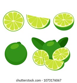 lime isolated set, slice, cut (flat design)