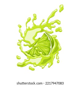 lime juice cartoon. green fruit, citrus fresh, slice food, healthy vitamin, sour cut, juicy drink lime juice vector illustration