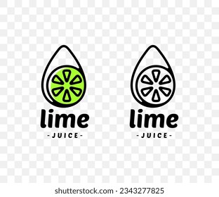 Lime, jugo de cal, cal en una gota, diseño gráfico. Frutas y cítricos, bebidas, alimentos, bebidas, jugo y bebida, diseño vectorial e ilustración