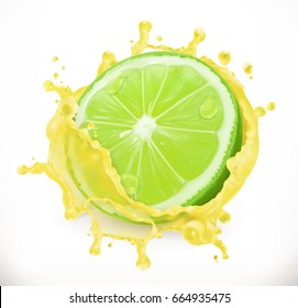 Lime juice. Fresh fruit, 3d vector icon