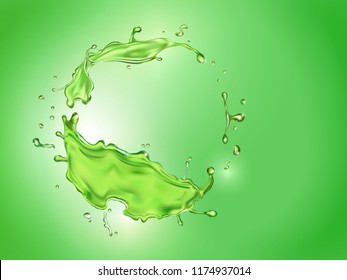 Lime Juice Splash Green Background. Mojito Drink Citrus Cocktail Illustration