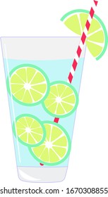 Lime juice with straw, illustration, vector on white background.