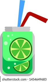 Lime juice with straws, illustration, vector on white background.