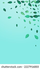 Lime Leaf Fly Vector Blue Background Background. Forest Foliage Plant. Swamp Greens Ecology Design. Leaves Abstract Border.