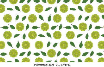 Lime and leaf pattern on white background