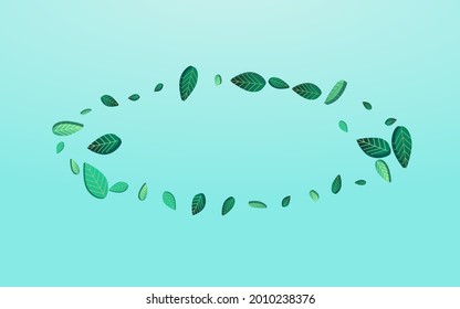 Lime Leaf Tea Vector Blue Background Backdrop. Motion Leaves Concept. Grassy Greens Abstract Illustration. Foliage Wind Brochure.