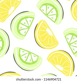 Lime and lemon exotic fruits seamless pattern. Fresh lime and orange, tropical fruits summer detox