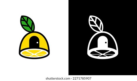 lime lemon fruit logo home house with leaf vector monogram icon Design