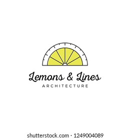 Lime Lemon Fruit with Semi Circle Ruler Mistar Logo Design Inspiration