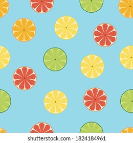 Lime, Lemon, Orange and Grapefruit slices seamless pattern design