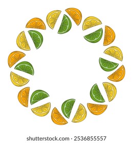 Lime, lemon and orange slices Round Frame border in trendy minimalist Pop Art Decorative Template
