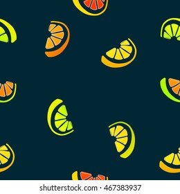 Lime, lemon and orange slices seamless pattern. Hand drawn background. 