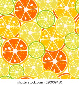 Lime, lemon and orange slices seamless pattern. Vector illustration. White back.