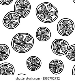 Lime, lemon and orange slices vector seamless pattern. Hand drawn background. White back.