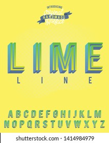 Lime Line. 3d font with cutouts. Lime color font for banners, lettering or prints on clothes.