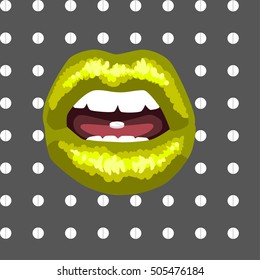 Lime lips with pill. Fashion geometric pattern. For teens