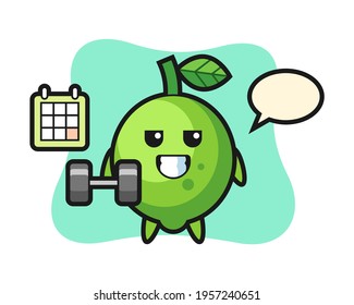 Lime mascot cartoon doing fitness with dumbbell, cute style design for t shirt, sticker, logo element