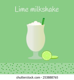 Lime milkshake on bright background. Menu element for bar, cafe or restaurant.