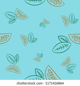 Lime and mint on blue background vector seamless pattern.