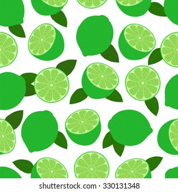 Lime on white background. Seamless pattern.