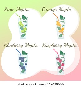 Lime Orange Blueberry and Raspberry Mojito Cocktails