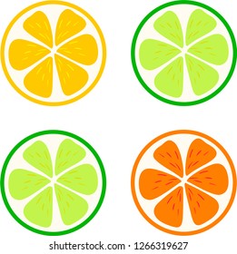 lime, orange, grapefruit, mandarin vector icon on white background. Illustration for your design, advertising, web. Ready logo.