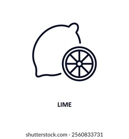 lime outline icon.  Thin line icon from gastronomy collection. Editable vector isolated on white background