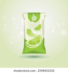 Lime package with lime slices. mockup with vector Background