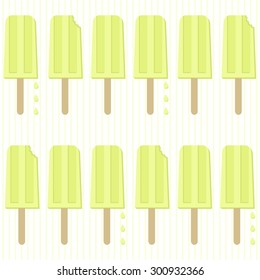 lime popsicles in rows summertime cool dessert vector seamless pattern on light stripes