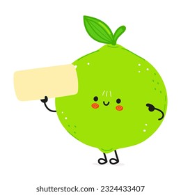 Lime poster character. Vector hand drawn cartoon kawaii character illustration. Isolated white background. Lime and poster