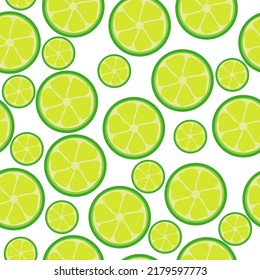 Lime seamless pattern, bright citrus fruit slice on white background vector illustration