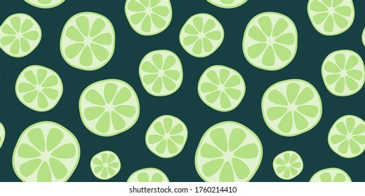 Lime seamless pattern. Bright colorful green endless background with citrus fruits