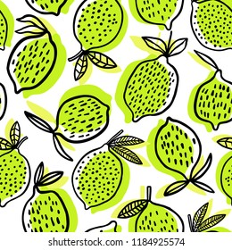 Lime seamless pattern. Citrus fruit vector background