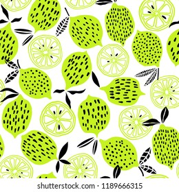 Lime seamless pattern. Citrus fruit vector background