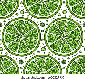 Lime seamless pattern. Citrus fruit on a green background. Elements for menu, greeting cards, wrapping paper, cosmetics packaging, posters etc