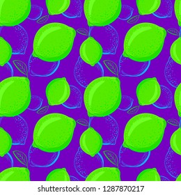 Lime seamless pattern. Colorful sketch limes. Citrus fruit background. Elements for menu, greeting cards, wrapping paper, cosmetics packaging, posters etc
