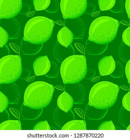 Lime seamless pattern. Colorful sketch limes. Citrus fruit background. Elements for menu, greeting cards, wrapping paper, cosmetics packaging, posters etc