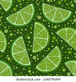 Lime seamless pattern. Colorful sketch limes. Citrus fruit background. Elements for menu, greeting cards, wrapping paper, cosmetics packaging, posters etc