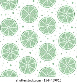 Lime seamless pattern. Colorful sketch limes. Citrus fruit on a green background. Elements for menu, greeting cards, wrapping paper, cosmetics packaging, posters etc