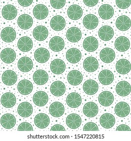 Lime seamless pattern. Colorful sketch limes. Citrus fruit on a green background. Elements for menu, greeting cards, wrapping paper, cosmetics packaging, posters etc