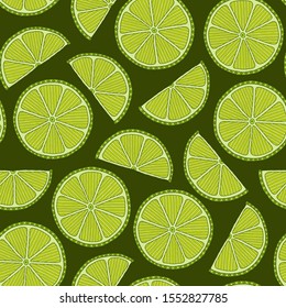 Lime seamless pattern. Colorful sketch limes. Citrus fruit background. Elements for menu, greeting cards, wrapping paper, cosmetics packaging, posters etc