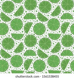 Lime seamless pattern. Colorful sketch limes. Citrus fruit on a green background. Elements for menu, greeting cards, wrapping paper, cosmetics packaging, posters etc