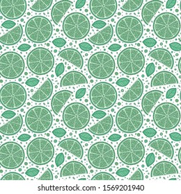 Lime seamless pattern. Colorful sketch limes. Citrus fruit on a green background. Elements for menu, greeting cards, wrapping paper, cosmetics packaging, posters etc