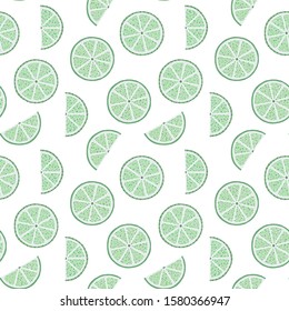 Lime seamless pattern. Colorful sketch limes. Citrus fruit on a green background. Elements for menu, greeting cards, wrapping paper, cosmetics packaging, posters etc