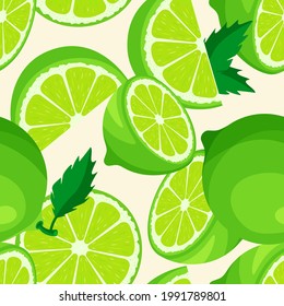 Lime seamless pattern. Exotic summer banner template. Vector illustration in trendy flat style.