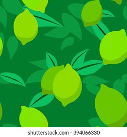 Lime Seamless Pattern With Juicy Limes On Tree Green Flat Vector The