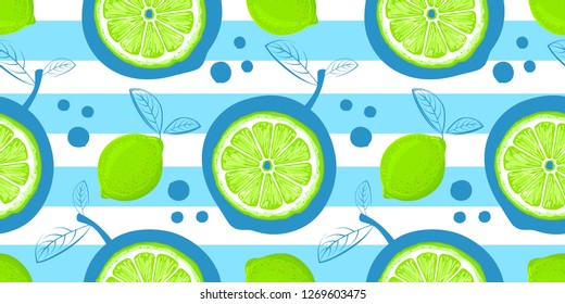 Lime seamless pattern. Sketch limes. Citrus fruit background. Elements for menu, greeting cards, wrapping paper, cosmetics packaging, posters etc