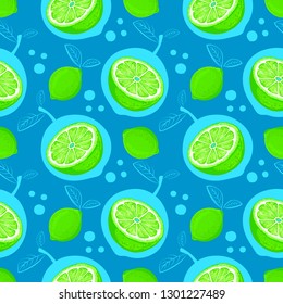 Lime seamless pattern. Sketch limes. Citrus fruit background. Elements for menu, greeting cards, wrapping paper, cosmetics packaging, posters etc