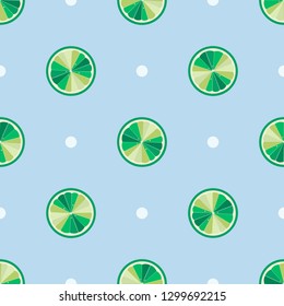 Lime Seamless Vector Pattern Tile. Green Limes Cut in Half into Round Slices