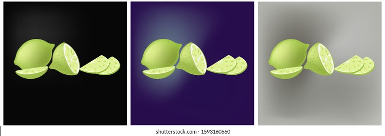 Lime set. Citrus  fresh collection realistic vector.